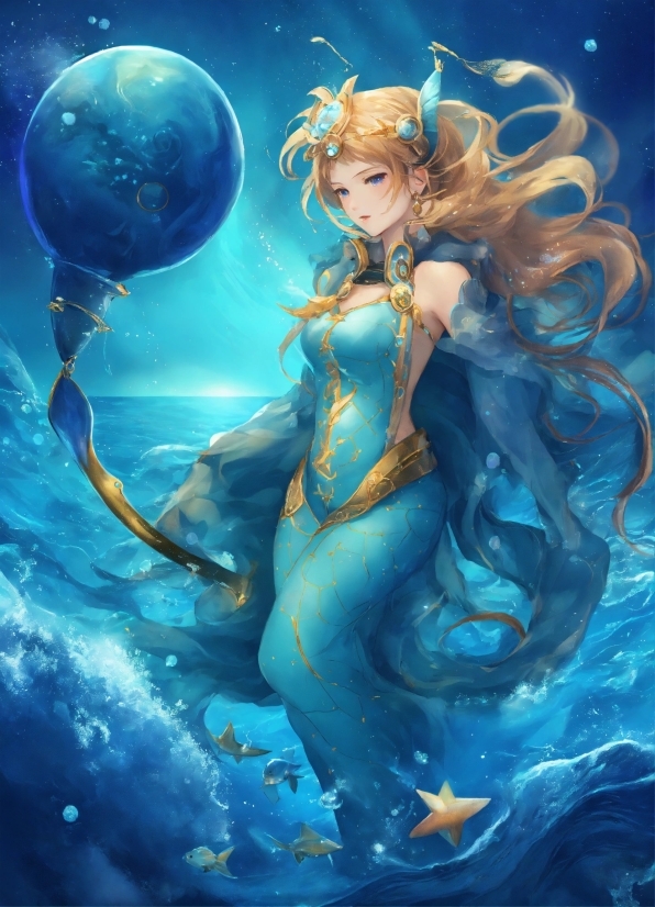 Mythical Creature, Azure, Liquid, Dress, Cartoon, Aqua