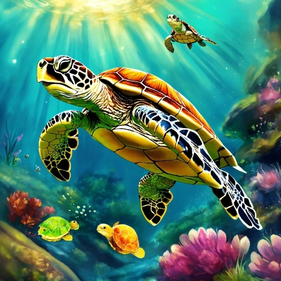 Nature, Natural Environment, Organism, Hawksbill Sea Turtle, Reptile, Underwater