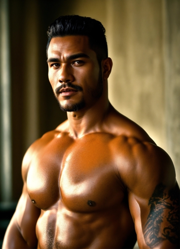 Nvidia H100, Bodybuilder, Eyebrow, Muscle, Jaw, Flash Photography