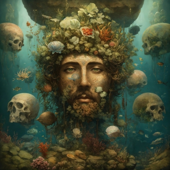 Organism, Art, Underwater, Beard, Painting, Window