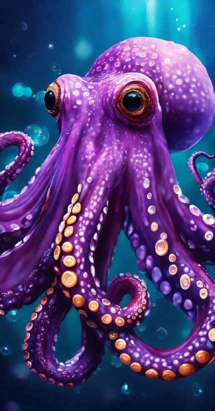 Photograph, Marine Invertebrates, Octopus, Blue, Purple, Giant Pacific Octopus