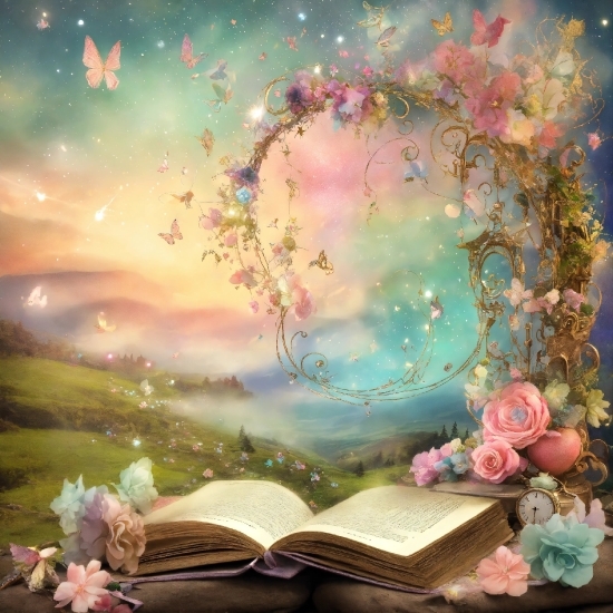 Plant, Nature, Flower, Pink, Painting, Book