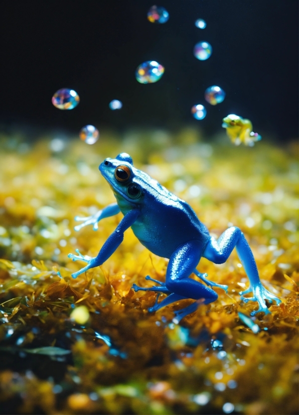Poison Dart Frog, Frog, Organism, Liquid, Electric Blue, Terrestrial Animal