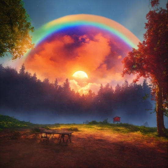 Rainbow, Cloud, Plant, Sky, Atmosphere, Daytime