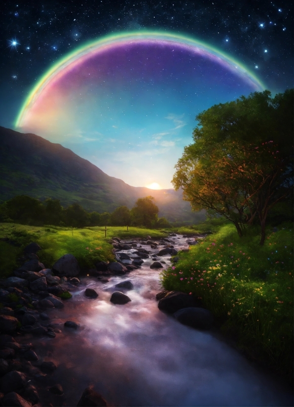 Rainbow, Sky, Plant, Water, Light, Natural Landscape