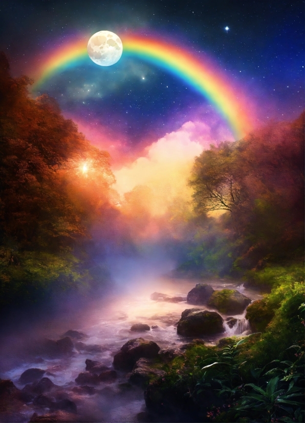 Rainbow, Sky, Water, Atmosphere, Light, Plant