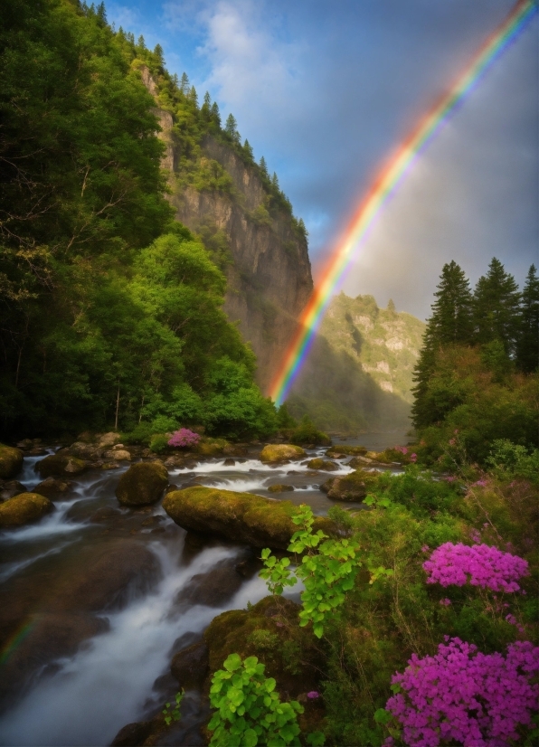 Rainbow, Water, Plant, Sky, Ecoregion, Cloud