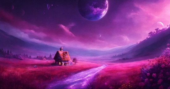 Sky, Atmosphere, Cloud, Moon, Natural Landscape, Purple