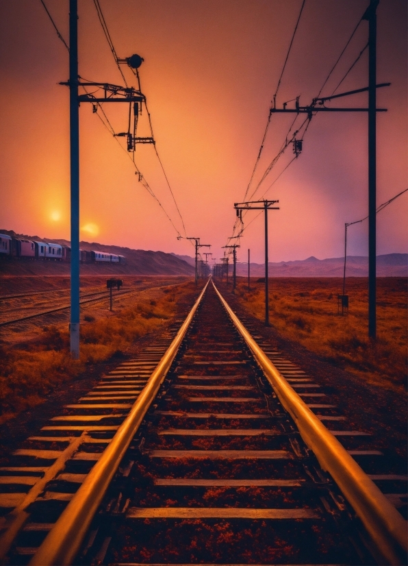 Sky, Overhead Power Line, Electricity, Railway, Afterglow, Track