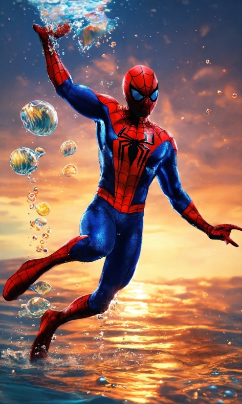 Spider-man, Gesture, Happy, Art, Sky, Electric Blue