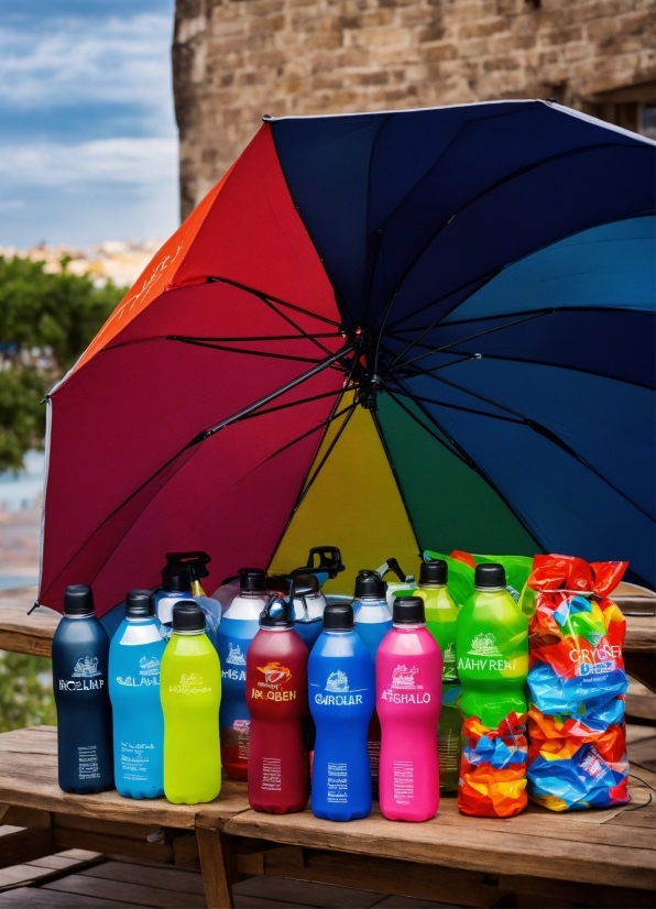 Umbrella, Liquid, Bottle, Light, Blue, Drinkware