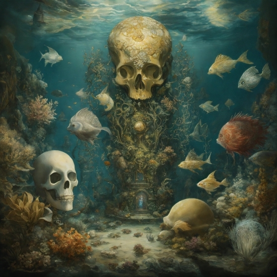 Vertebrate, Organism, Art, Bone, Underwater, Skull
