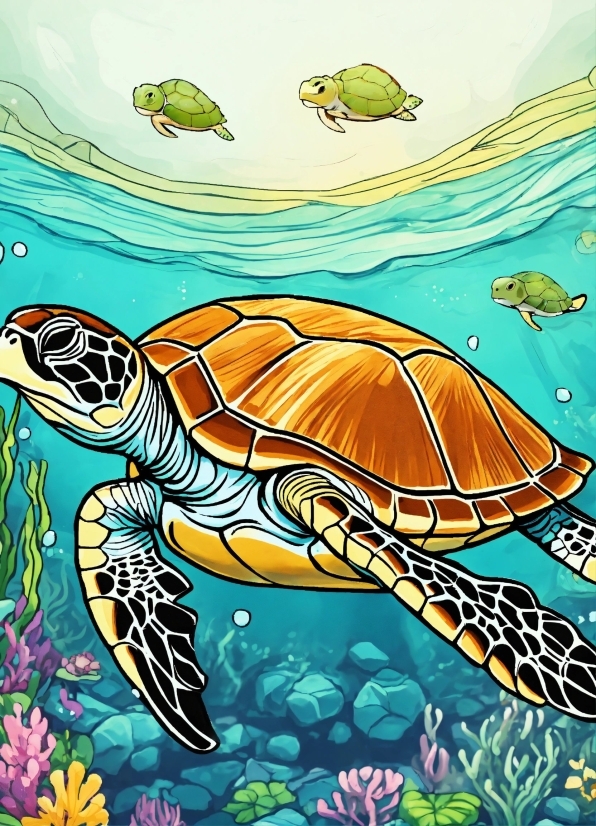 Vertebrate, Water, Reptile, Green, Hawksbill Sea Turtle, Organism