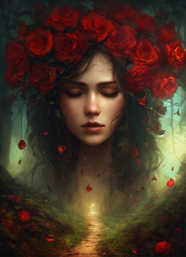 Volcano Illustration, Head, Lip, Eye, Flower, Flash Photography