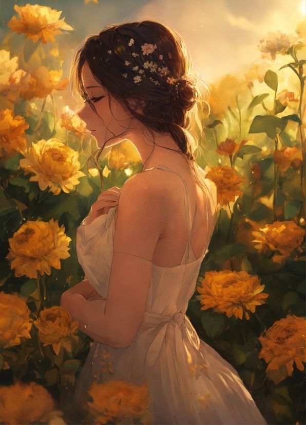 Wallpaper Laptop Aesthetic, Flower, Plant, Wedding Dress, People In Nature, Cloud