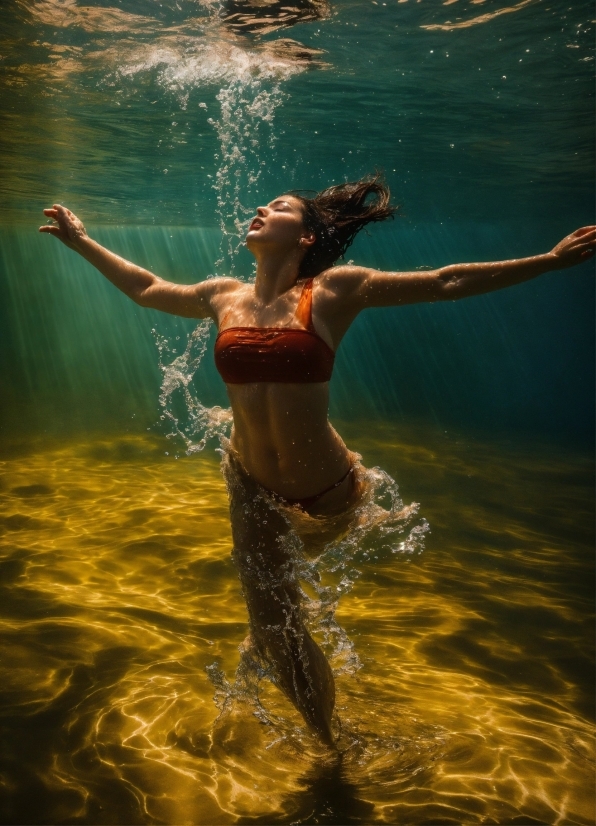 Water, Arm, People In Nature, Flash Photography, Happy, Brassiere