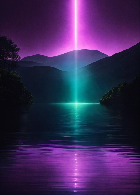 Water, Atmosphere, Purple, Natural Landscape, Mountain, Sky