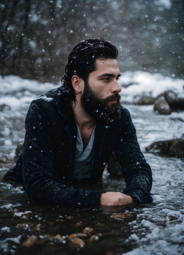 Water, Beard, Snow, Human, Flash Photography, People In Nature