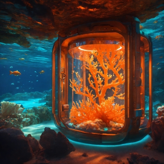 Water, Blue, Window, Underwater, Orange, Organism
