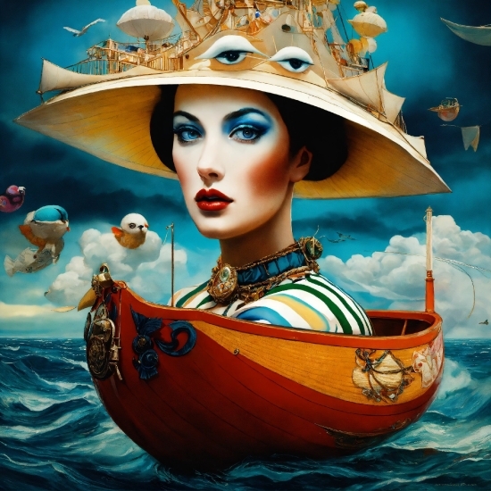 Water, Boat, Hat, Art, Painting, Cg Artwork
