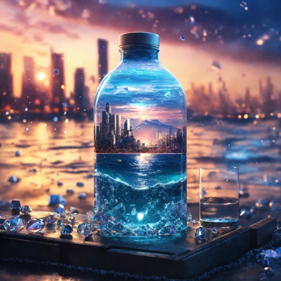 Water, Bottle, Liquid, World, Sky, Drinkware