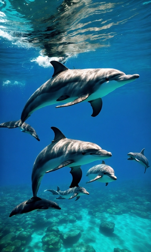 Water, Common Dolphins, Vertebrate, Azure, Fin, Blue