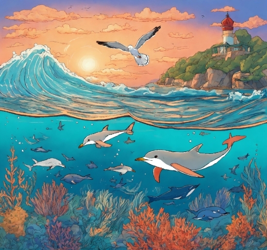 Water, Ecoregion, Bird, Nature, Azure, Painting