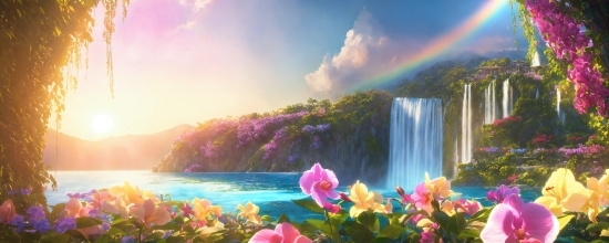 Water, Flower, Rainbow, Cloud, Sky, Plant