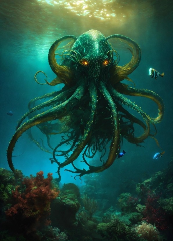 Water, Green, Organism, Marine Invertebrates, Underwater, Cephalopod