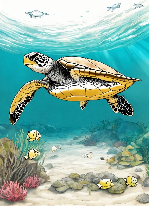 Water, Hawksbill Sea Turtle, Cartoon, Underwater, Loggerhead Sea Turtle, Organism