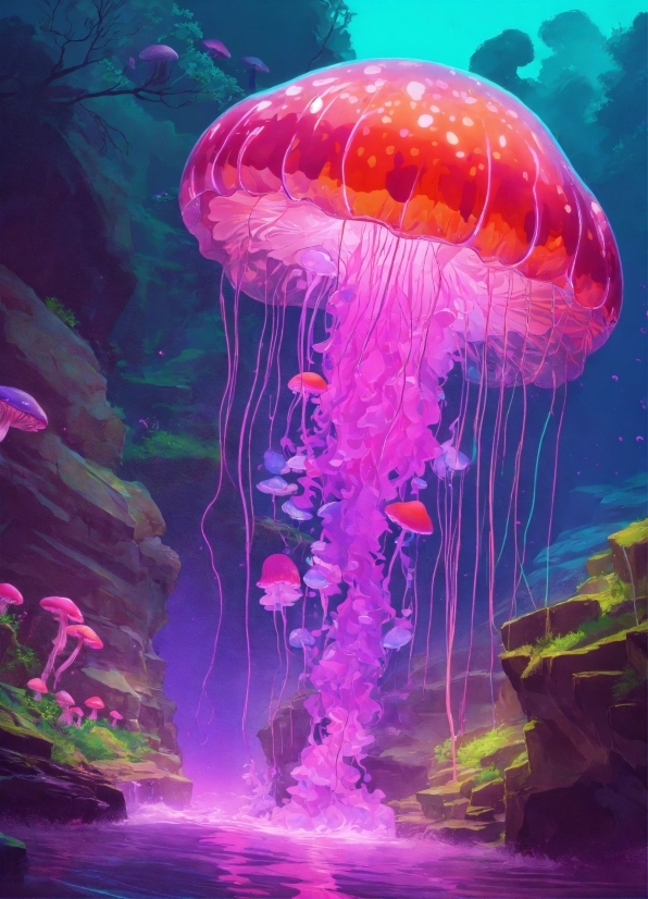 Water, Jellyfish, Light, Marine Invertebrates, Nature, Purple