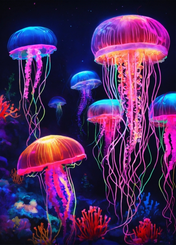Water, Jellyfish, Vertebrate, Purple, Light, Nature