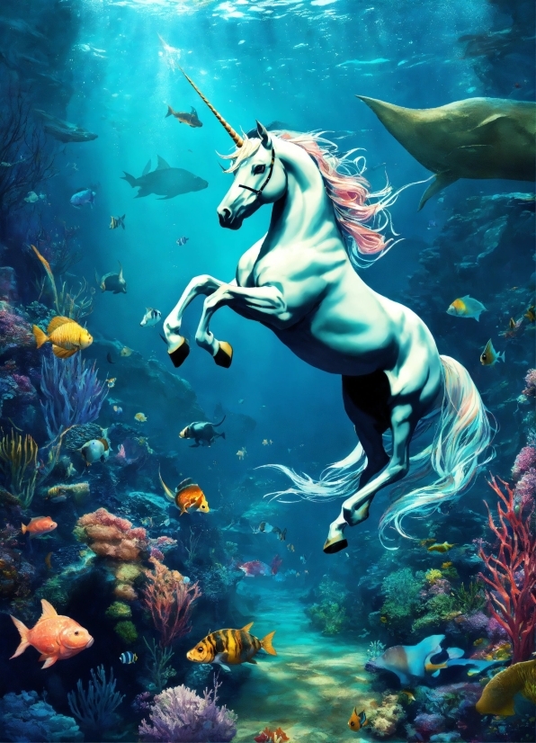 Water, Light, Underwater, Horse, Fluid, Organism