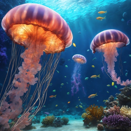Water, Marine Invertebrates, Vertebrate, Blue, Light, Jellyfish
