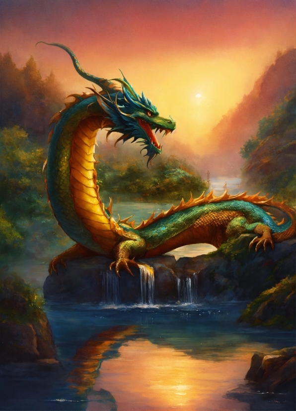 Water, Mythical Creature, Cartoon, Natural Landscape, Art, Painting