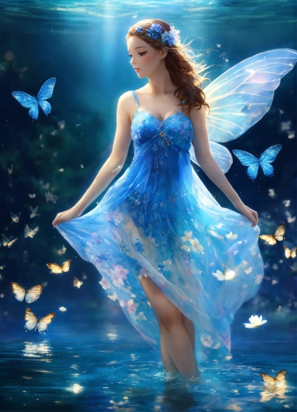 Water, Nature, Azure, Mythical Creature, Flash Photography, Dress