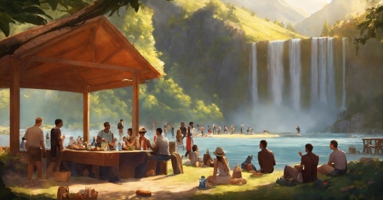 Water, Nature, Waterfall, Table, Tree, Leisure