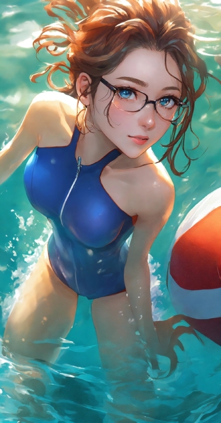Water, One-piece Swimsuit, Facial Expression, Muscle, Azure, Swimming Pool