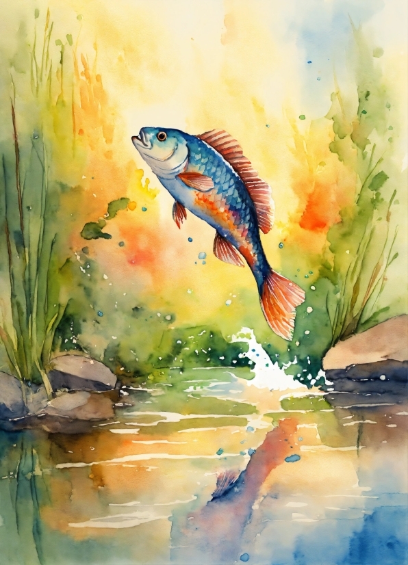 Water, Paint, Fin, Organism, Fish, Art