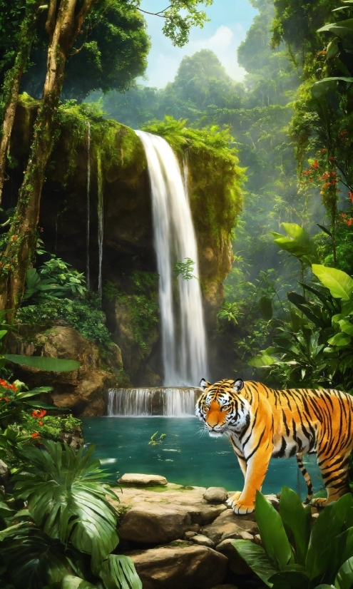 Water, Plant, Bengal Tiger, Siberian Tiger, Green, Tiger