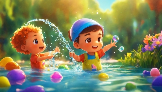 Water, Plant, Cartoon, People In Nature, Happy, Toy