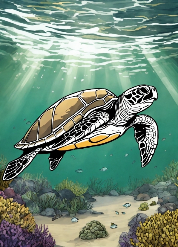 Water, Plant, Vertebrate, Hawksbill Sea Turtle, Reptile, Underwater