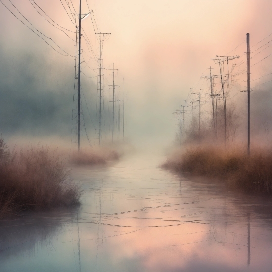 Water, Sky, Electricity, Overhead Power Line, Natural Landscape, Transmission Tower