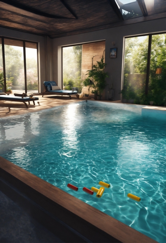 Water, Swimming Pool, Light, Azure, Window, Plant