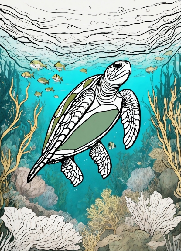 Water, Underwater, Organism, Hawksbill Sea Turtle, Marine Biology, Art