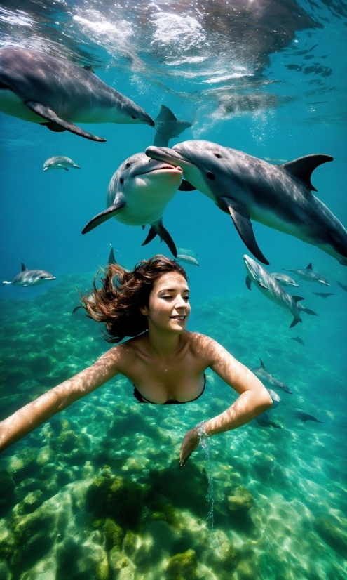 Water, Vertebrate, Azure, Common Dolphins, Underwater, Organism