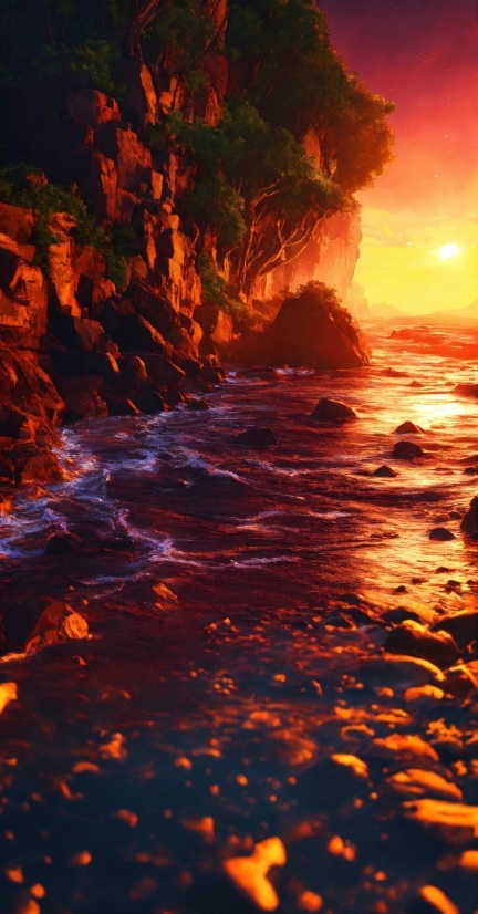 Water, Water Resources, Amber, Natural Landscape, Afterglow, Body Of Water