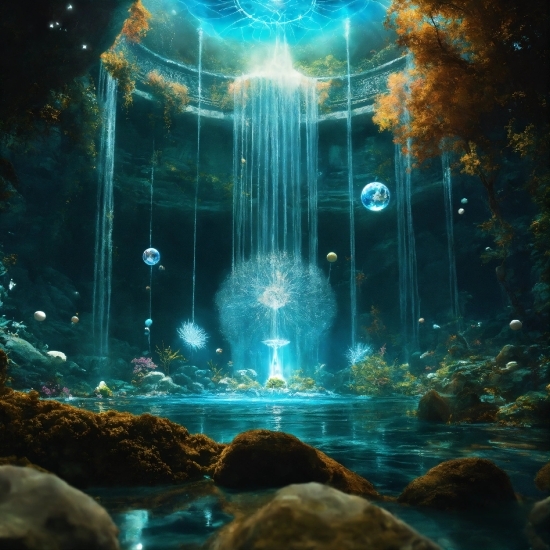 Water, World, Light, Organism, Fountain, Tree