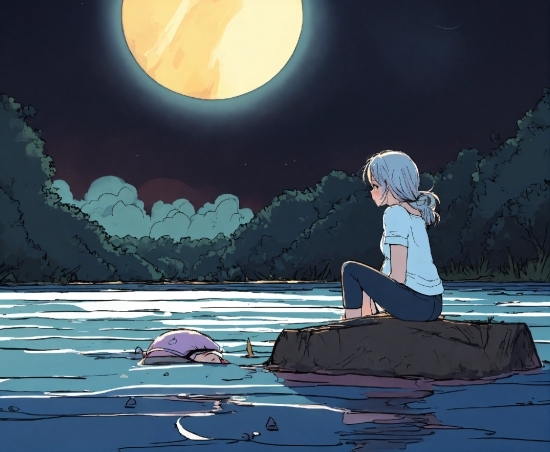 Water, World, Light, Sky, Cartoon, Moon