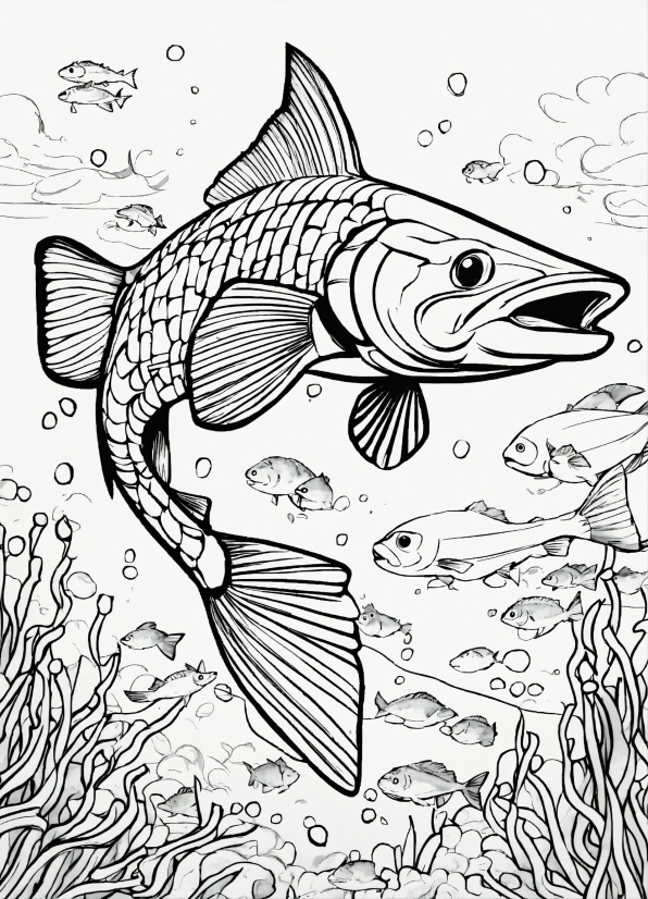 White, Fin, Fish, Line, Art, Illustration